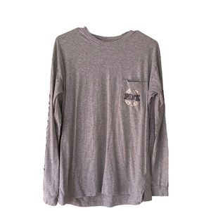 Pink Victoria’s Secret gray long sleeve crew neck pocket T-shirt medium